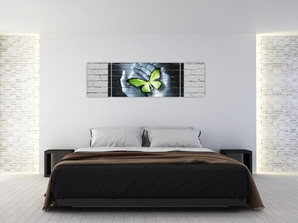 Obraz - Zelený motýl ve zdi (170x50 cm)