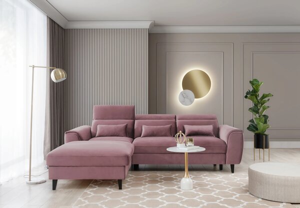Elegantní rohová sedací souprava SUNNIVA - růžová, levý roh