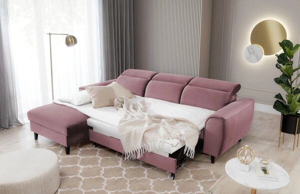 Elegantní rohová sedací souprava SUNNIVA - růžová, levý roh