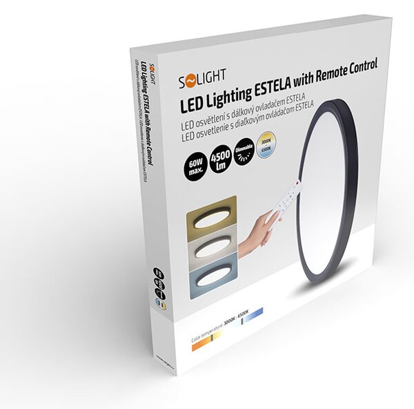 SOLIGHT LED osvětlení s dálkovým ovladačem Estela Black, 60W, 4500lm, 50cm, CCT