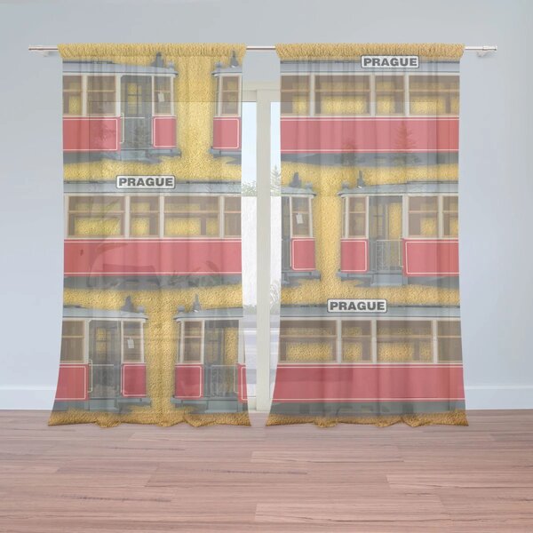 Sablio Záclony Pražské historické tramvaje Žlutý Pattern: 2ks 150x250cm