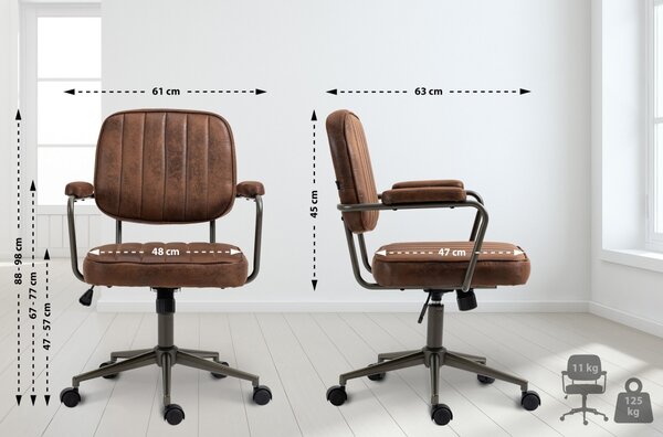 Kancelářská židle Natrona v industriálním stylu - koženka - Cognac antik