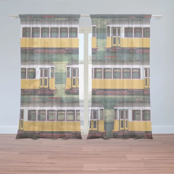 Sablio Záclony Lisabonské historické tramvaje Zelený Pattern: 2ks 150x250cm