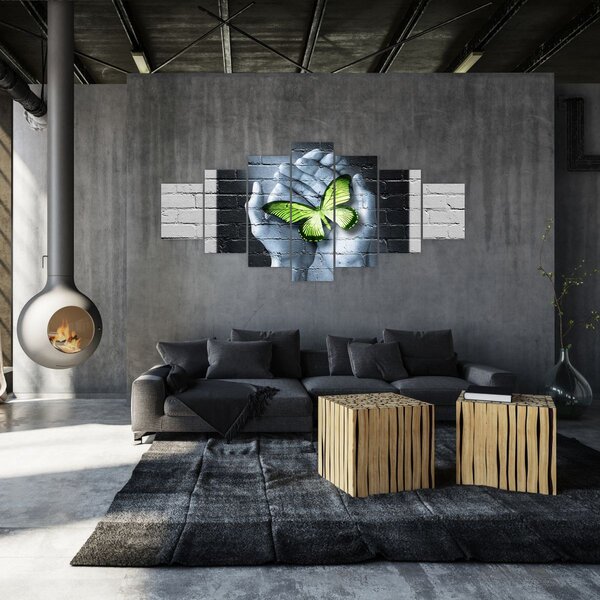 Obraz - Zelený motýl ve zdi (210x100 cm)