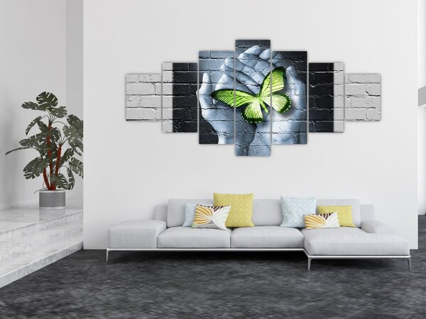 Obraz - Zelený motýl ve zdi (210x100 cm)