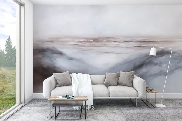 Fototapety Abstraktní krajina v pastelových barvách, tahy štětcem, pláž, moře, paleta šedých barev, Fototapety akvarel, w08141 : uwalls.cz