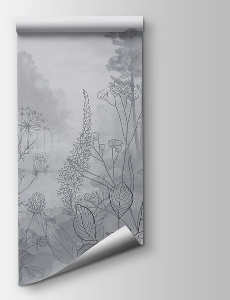 Fototapeta Obrázek lesa v odstínech šedi s poletujícími ptáky, Přírodní fototapety, Populární fototapety, w08142v2 - Tapeko.co.cz