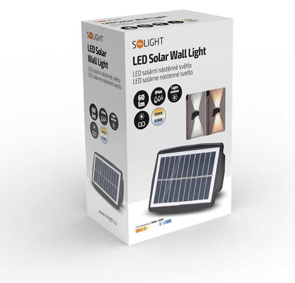 SOLIGHT LED solární nástěnné světlo, teplá a studená bílá, 15x10cm