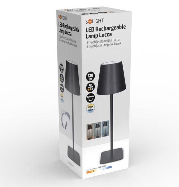 SOLIGHT LED nabíjecí lampička Lucca, 120lm, změna CCT, stmívání, černá