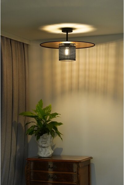 Duolla - Přisazený lustr TOKYO RATTAN 1xE27/15W/230V pr. 50 cm zlatá/černá