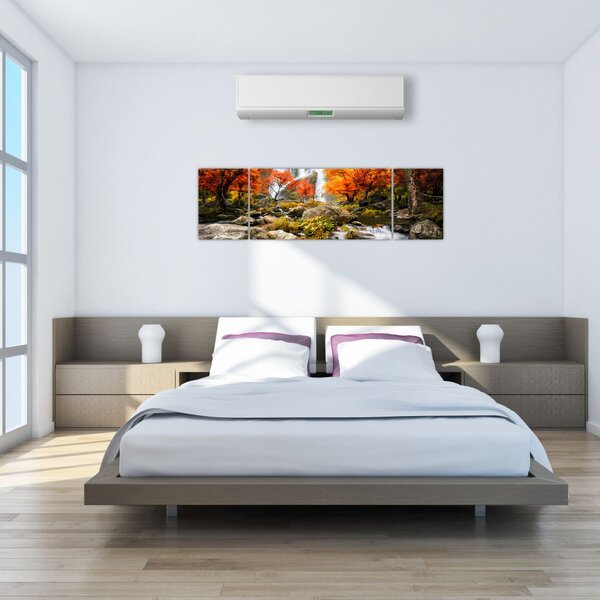 Obraz - Vodopády v podzimní krajině, oranžový (170x50 cm)