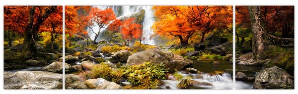 Obraz - Vodopády v podzimní krajině, oranžový (170x50 cm)