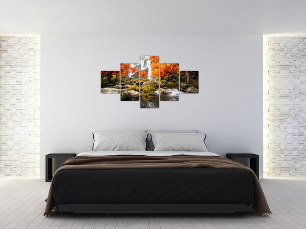 Obraz - Vodopády v podzimní krajině, oranžový (125x70 cm)