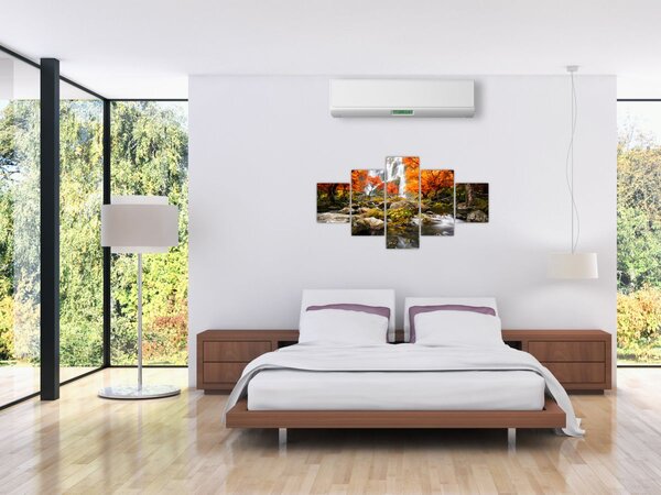 Obraz - Vodopády v podzimní krajině, oranžový (125x70 cm)