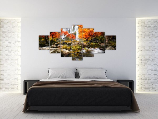 Obraz - Vodopády v podzimní krajině, oranžový (210x100 cm)