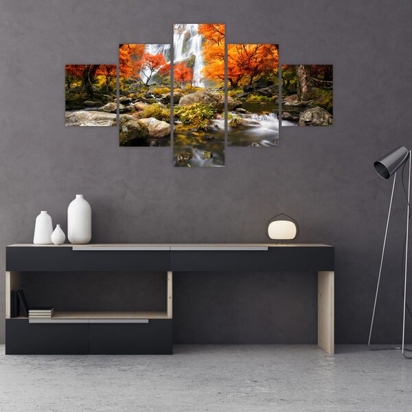 Obraz - Vodopády v podzimní krajině, oranžový (125x70 cm)