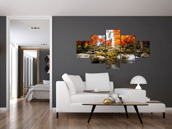 Obraz - Vodopády v podzimní krajině, oranžový (125x70 cm)