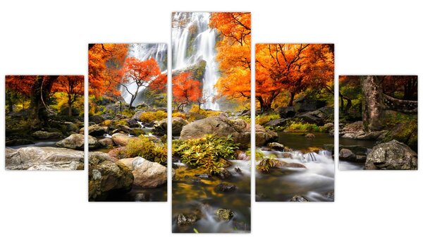 Obraz - Vodopády v podzimní krajině, oranžový (125x70 cm)