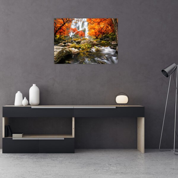 Obraz - Vodopády v podzimní krajině, oranžový (70x50 cm)