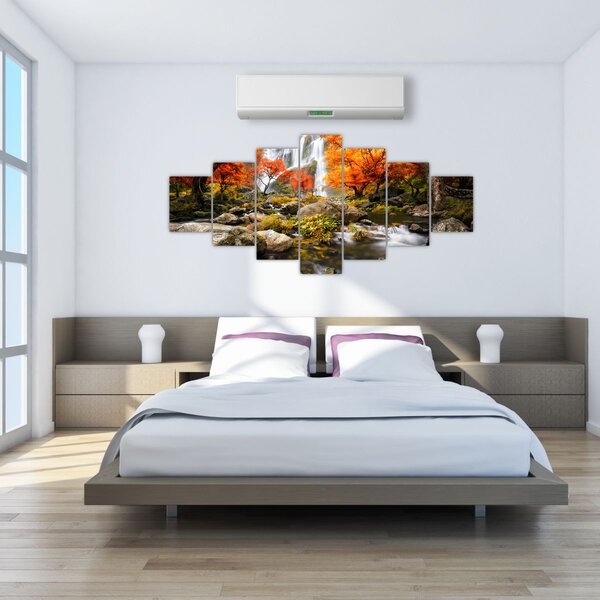 Obraz - Vodopády v podzimní krajině, oranžový (210x100 cm)