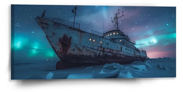 Sablio Obraz Vrak lodi při polární záři - 110x50 cm