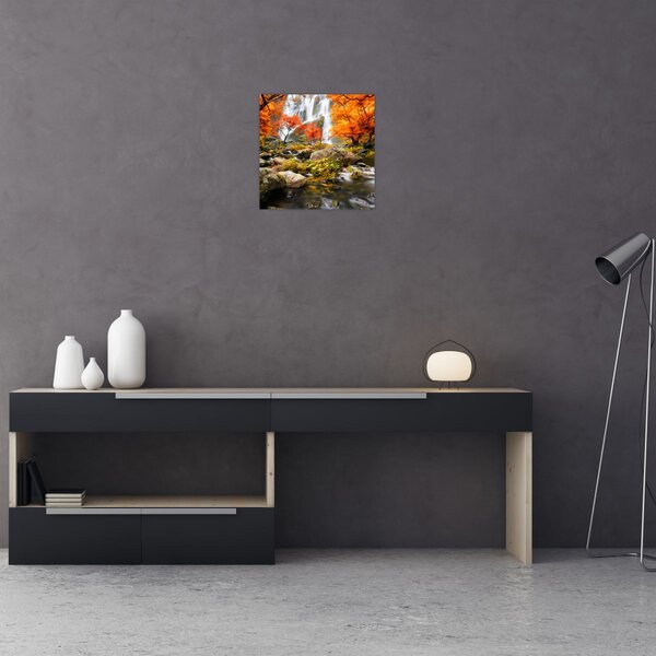 Obraz - Vodopády v podzimní krajině, oranžový (30x30 cm)
