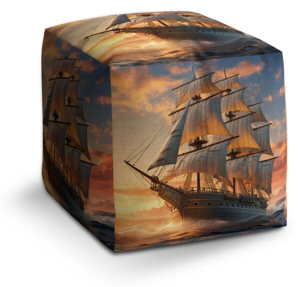Sablio Taburet Cube Plachetnice ve vlnách při východu slunce - 40x40x40 cm