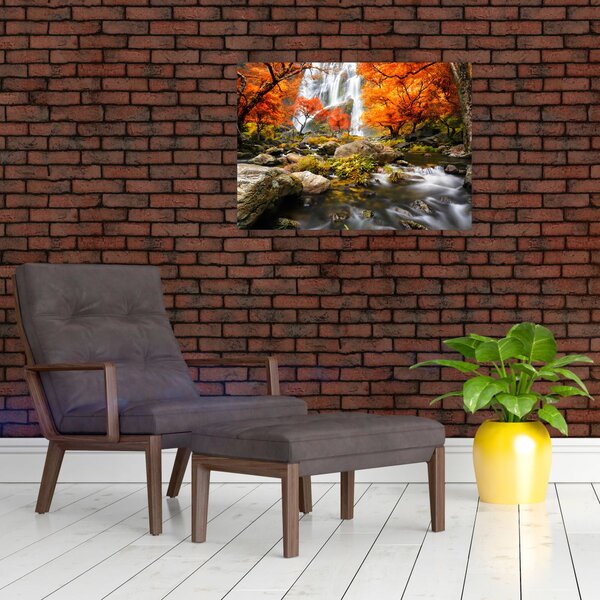 Obraz - Vodopády v podzimní krajině, oranžový (70x50 cm)