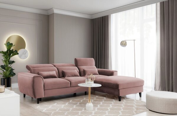 Elegantní rohová sedací souprava SUNNIVA - světle růžová, pravý roh