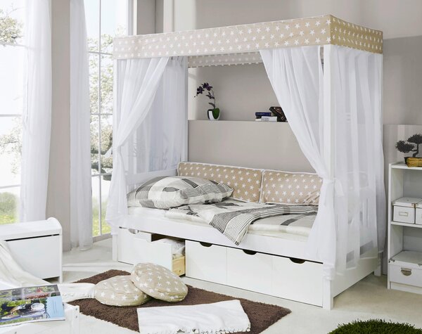 POSTEL S NEBESY, 90/200 cm bílá, béžová MID.YOU - Jednolůžkové postele, Online Only