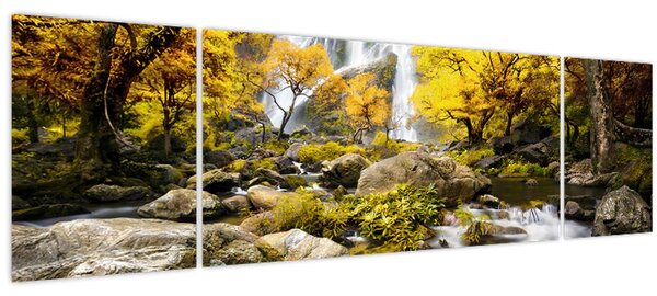 Obraz - Vodopády v podzimní krajině, žluté (170x50 cm)