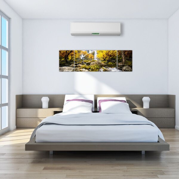 Obraz - Vodopády v podzimní krajině, žluté (170x50 cm)