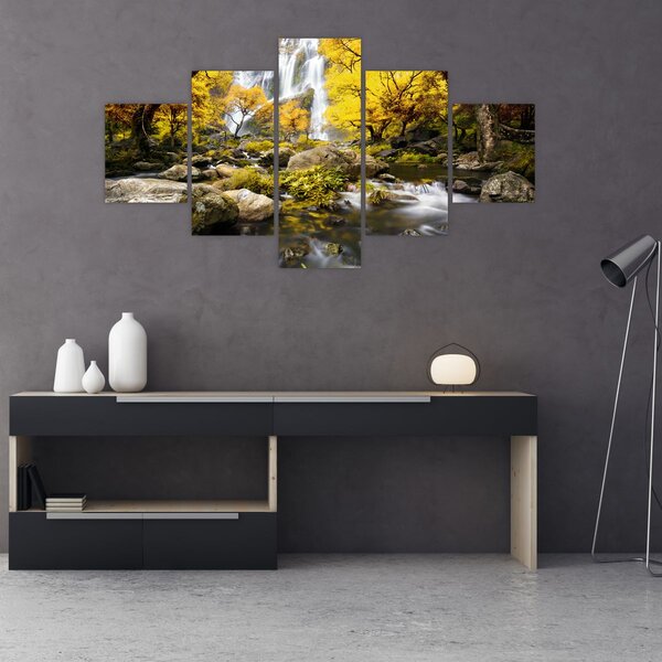Obraz - Vodopády v podzimní krajině, žluté (125x70 cm)