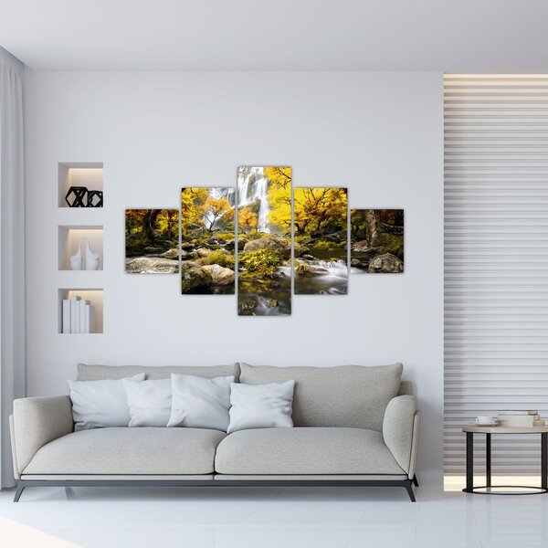 Obraz - Vodopády v podzimní krajině, žluté (125x70 cm)