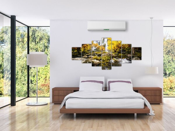 Obraz - Vodopády v podzimní krajině, žluté (210x100 cm)