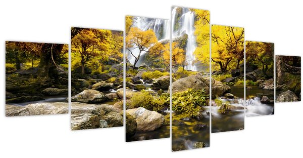 Obraz - Vodopády v podzimní krajině, žluté (210x100 cm)