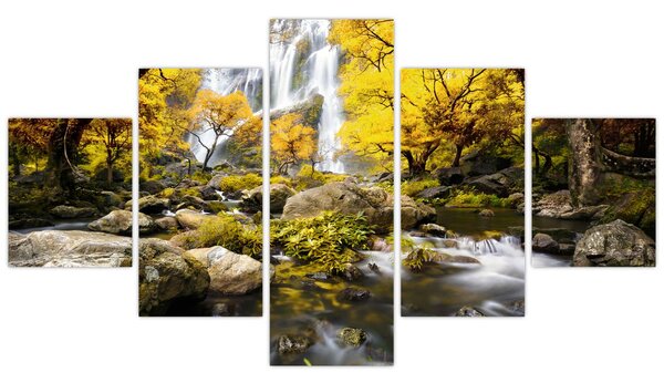 Obraz - Vodopády v podzimní krajině, žluté (125x70 cm)