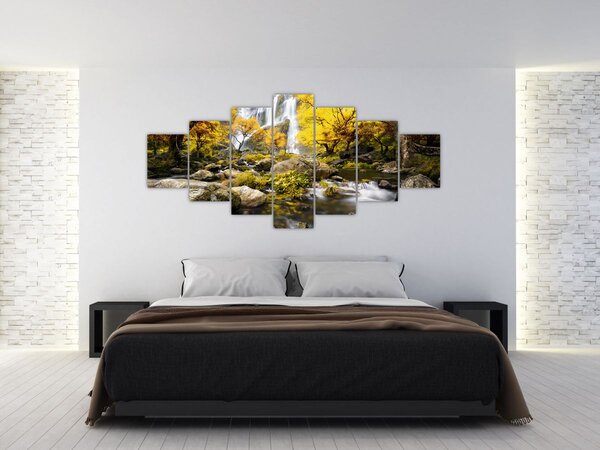 Obraz - Vodopády v podzimní krajině, žluté (210x100 cm)