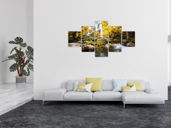 Obraz - Vodopády v podzimní krajině, žluté (125x70 cm)