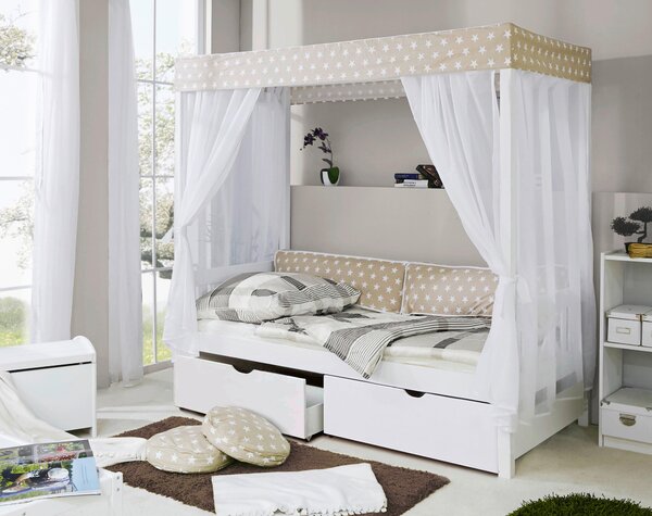 POSTEL S NEBESY, 90/200 cm bílá, béžová MID.YOU - Jednolůžkové postele, Online Only