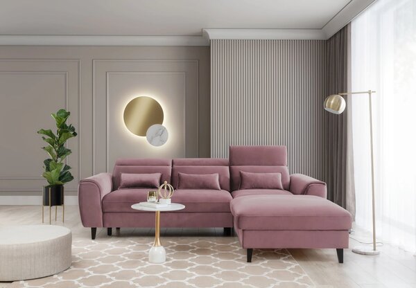 Elegantní rohová sedací souprava SUNNIVA - růžová, pravý roh