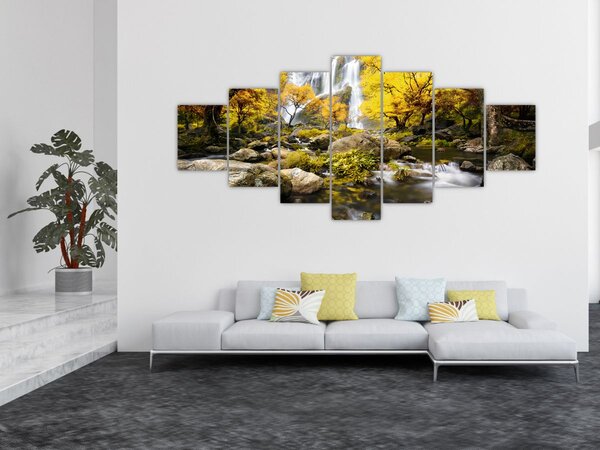 Obraz - Vodopády v podzimní krajině, žluté (210x100 cm)