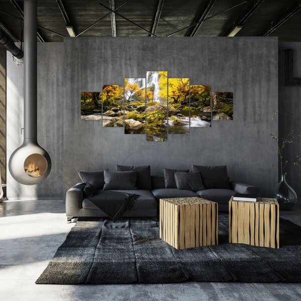 Obraz - Vodopády v podzimní krajině, žluté (210x100 cm)