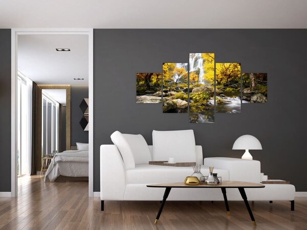 Obraz - Vodopády v podzimní krajině, žluté (125x70 cm)