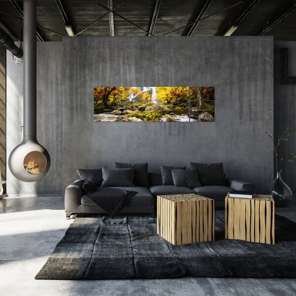 Obraz - Vodopády v podzimní krajině, žluté (170x50 cm)