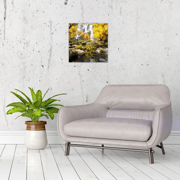 Obraz - Vodopády v podzimní krajině, žluté (30x30 cm)