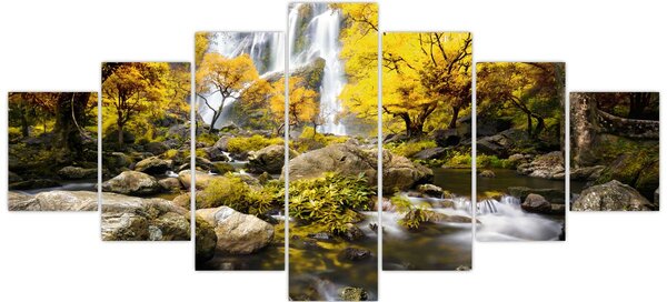 Obraz - Vodopády v podzimní krajině, žluté (210x100 cm)