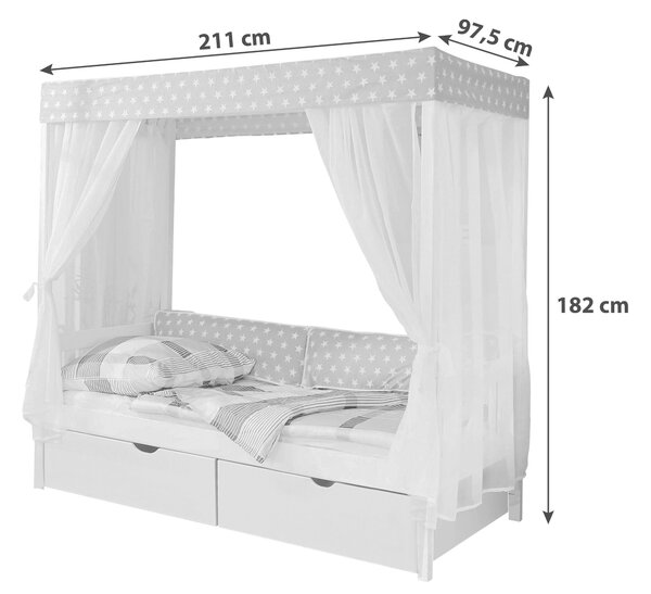 POSTEL S NEBESY, 90/200 cm bílá, béžová MID.YOU - Jednolůžkové postele, Online Only
