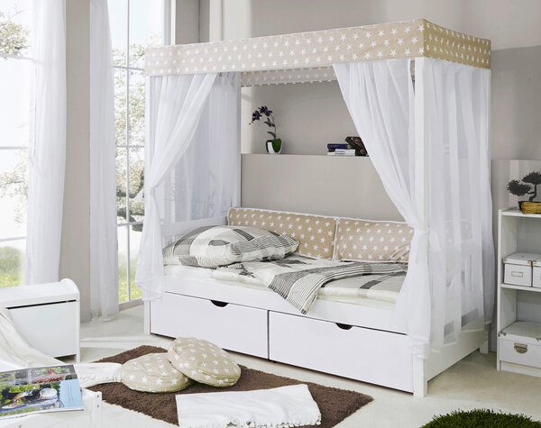 POSTEL S NEBESY, 90/200 cm bílá, béžová MID.YOU - Jednolůžkové postele, Online Only