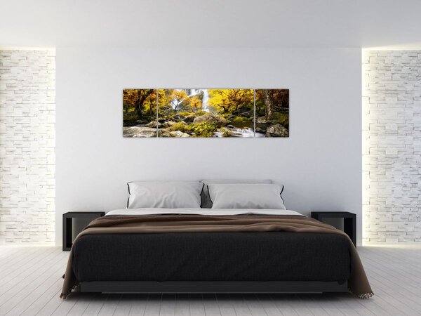 Obraz - Vodopády v podzimní krajině, žluté (170x50 cm)